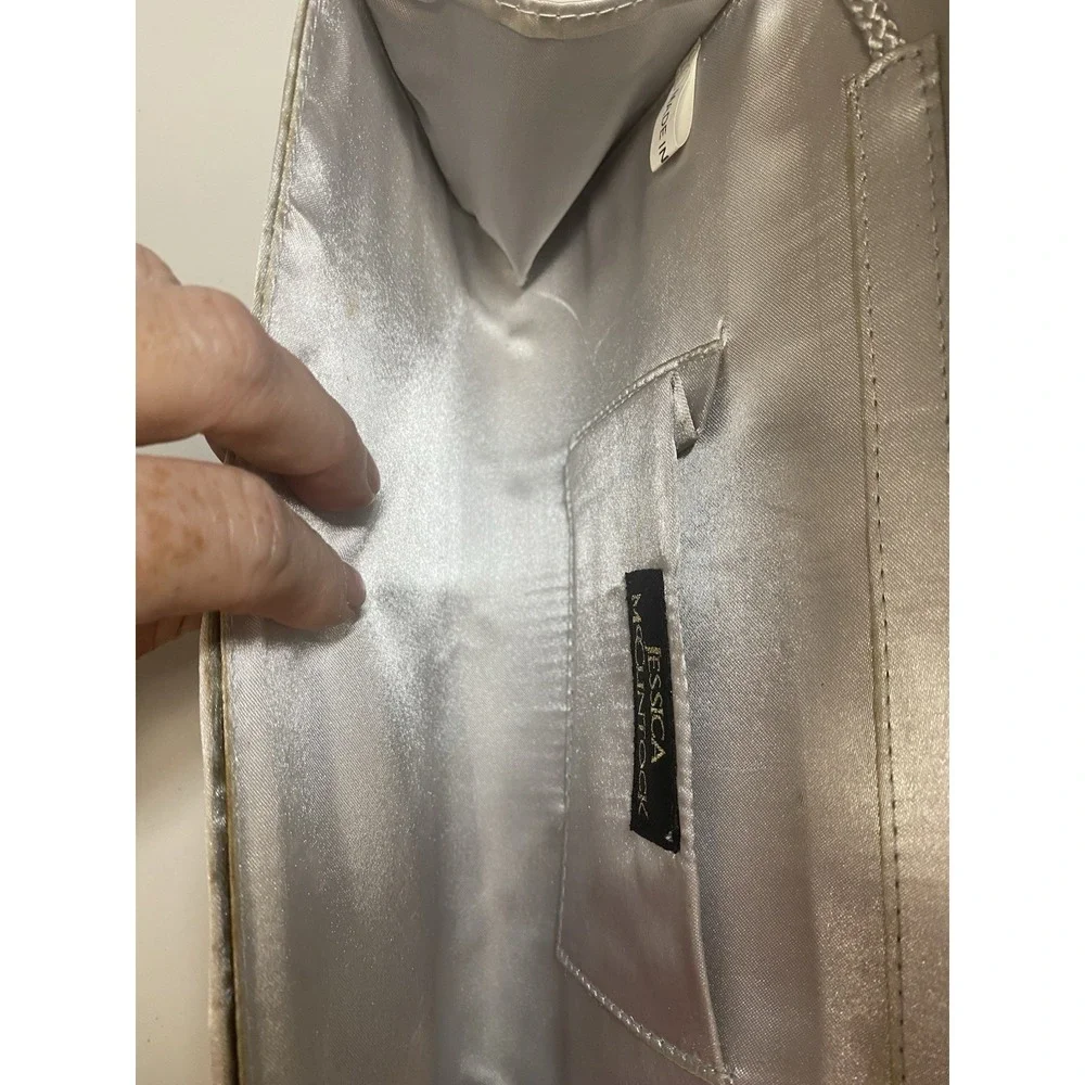 Jessica McClintock Elegant Silver Satin Evening Clutch‎ Event Wedding Guest Gala